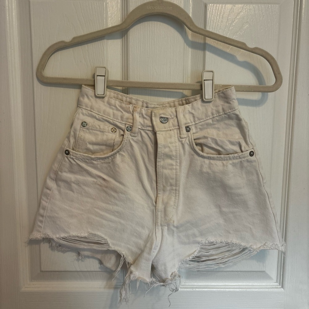 Zara High Waist White Denim Shorts